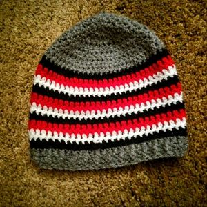 College football color theme skull cap beanie grey black red crimson White OSU